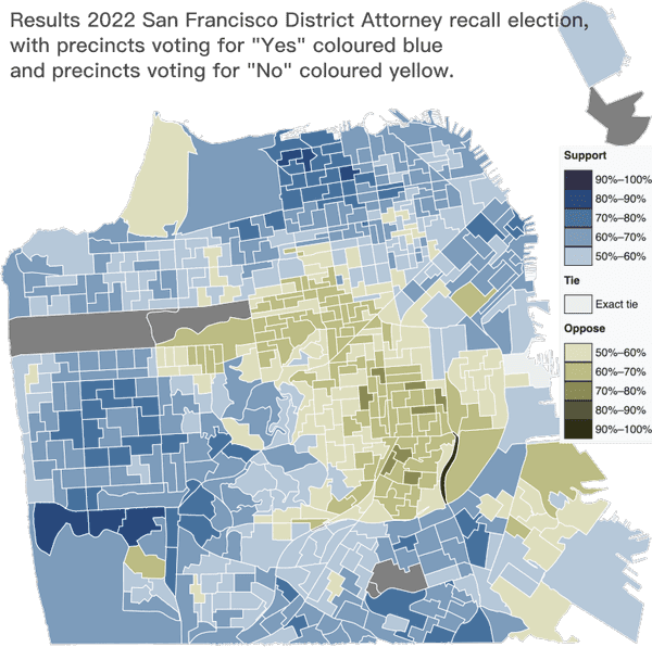 Choropleth map showing election results