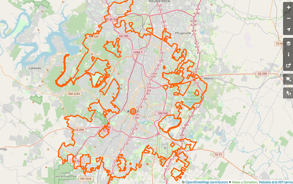 Administrative Boundaries of Austin, USA – OpenStreetMap Screenshot