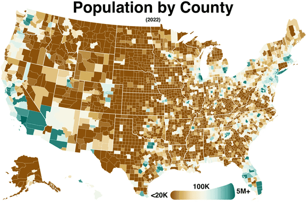 County population map of the United States