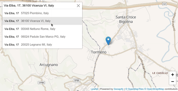 An example of Address Autocomplete field for Leaflet Map created with Leaflet Geoapify Plugin