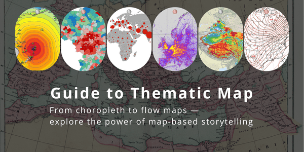 Examples of thematic maps: Choropleth, dot density, graduated symbol, and flow maps illustrate how data can be visualized geographically.